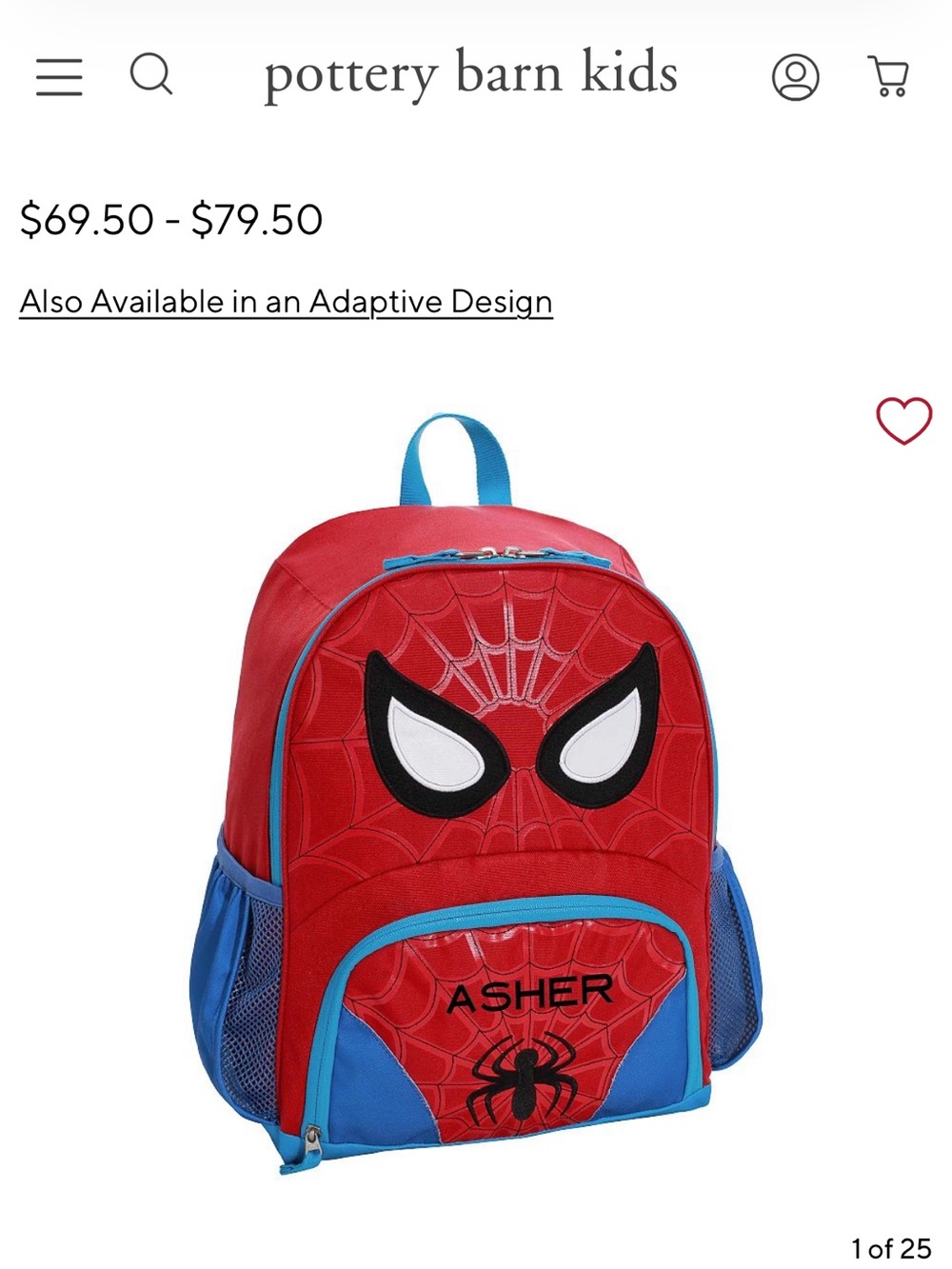 Pottery Barn Kids' Large Marvel Red & Blue Spiderman Backpack